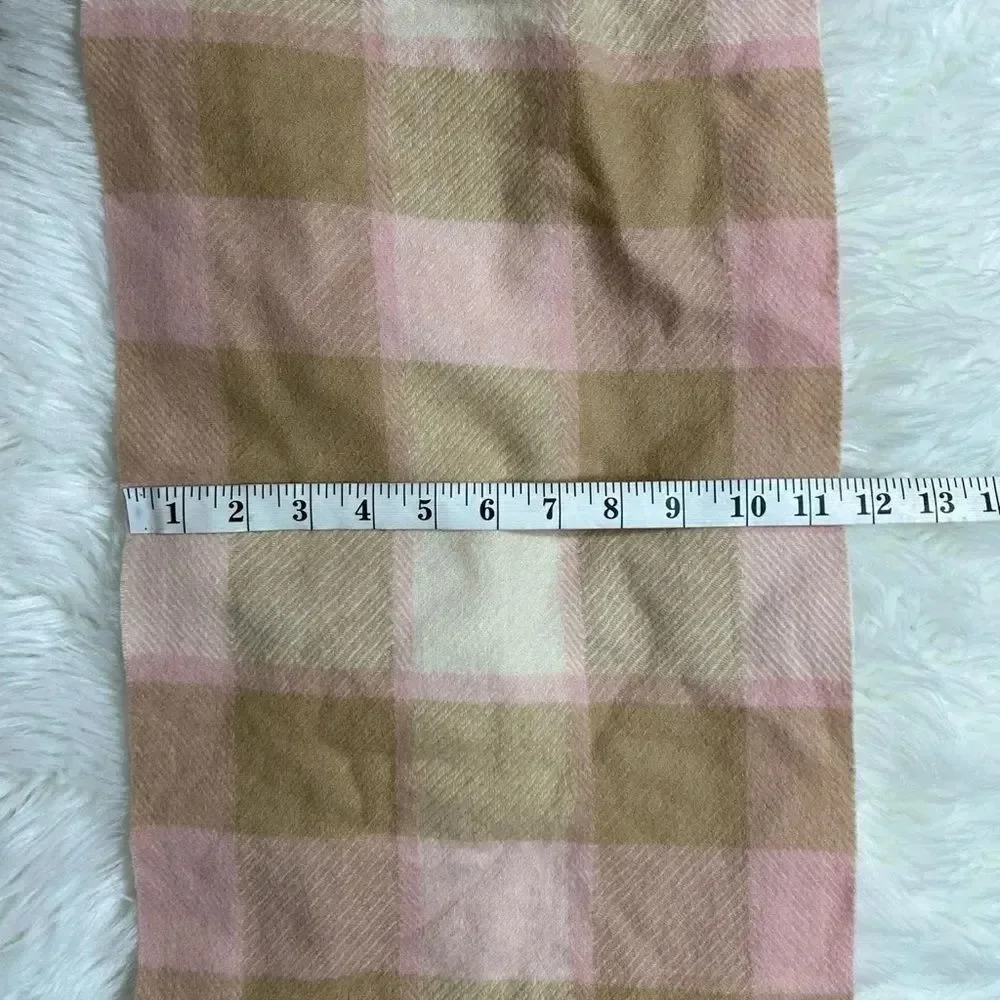 LOUISA PERINI Pink and Tan Plaid Scarf 100% Cashmere